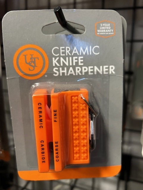 Product Description: Pocket-Sized, Two-Stage Knife Sharpener</br></br>The UST Ceramic Knife Sharpener is a heavy-duty, portable device that features two vital edge defining materials and is small enough to fit nearly anywhere. Whenever you are camping, hiking or always carry a knife, this tool can be kept close by to make sure you never get off task while cutting.</br> UST Brand Ceramic Knife Sharpener