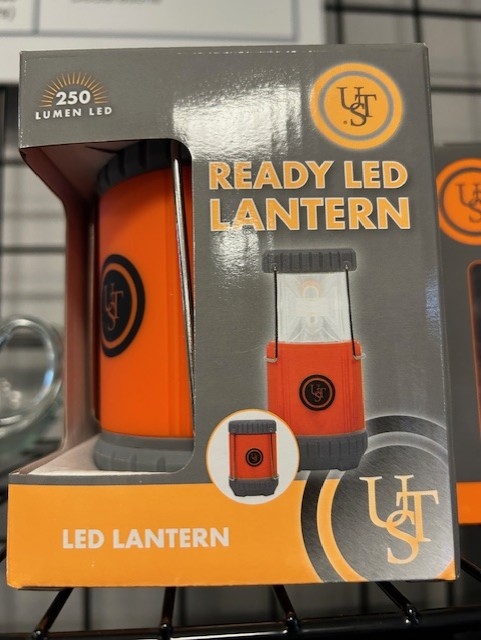 Product Description: • Bright, clean light up to 250 lumens</br>• No buttons or switches, just turns on when opened, off when closed</br>• Integrated handles for hanging fold down for convenient storage</br>• Durable, impact-resistant construction</br>• Water-resistant IPX4 (protected against splashing water from all angles)</br>• Great for emergency backup lighting</br>• Safe for indoor and outdoor use</br>• MODES: ON>OFF</br>• Powered by 4 x AA alkaline batteries (not included)</br> UST Brand Ready LED Lantern