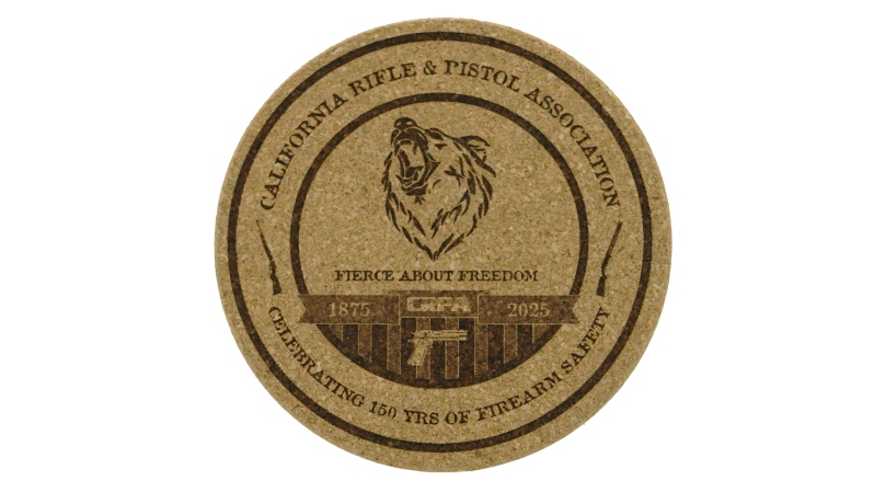 Product Description: Great way to show your support for CRPA and the fight for your Second Amendment rights with a commemorative 150th-anniversary coaster set engraved with the limited edition anniversary logo. Color comes in tan cork that is sure to look classy in the office, at home, or in your workshop.Makes a great gift for the gun lover in your life.</br> CRPA 150th Anniversary- Limited Time Coasters (5-Pack)